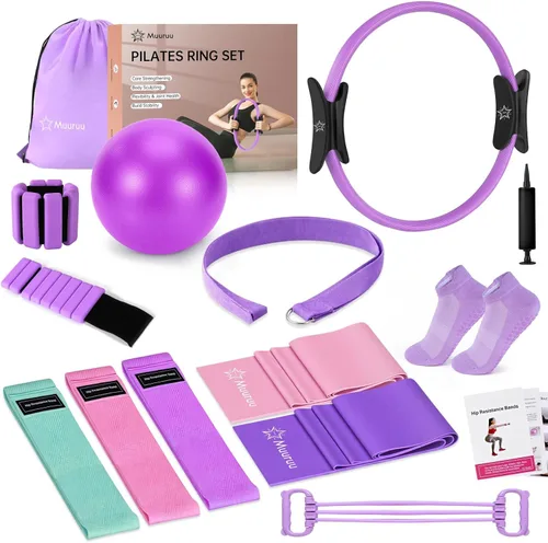 Miniatura 9 de Pilates Equipment Kit for Home Workout, Pilates Ring and Ball Set for Women, 14'' Magic Circle Essentials Accessories Kit, Wrist Weights, Resistance