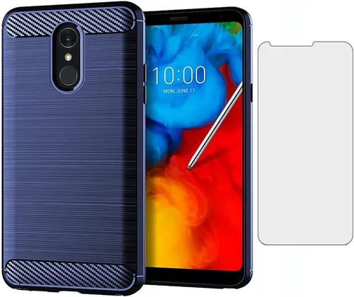 Asuwish Funda para LG Stylo 4 con protector de pantalla de vidrio templado y accesorios para celular, funda delgada y suave de goma de silicona Azul