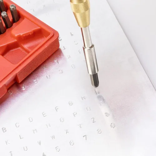 Miniatura 6 de Juego de herramientas de estampado de metal, 38 piezas, número de letras y símbolos, juego de punzonado automático de 0.118 in o estampado de metal