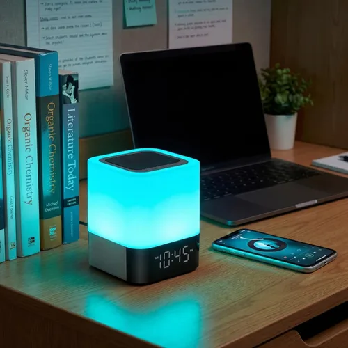 Miniatura 9 de Gallstep Luces nocturnas Altavoz Bluetooth, despertador, altavoces Bluetooth, sensor táctil, lámpara de noche regulable multicolor cambiante