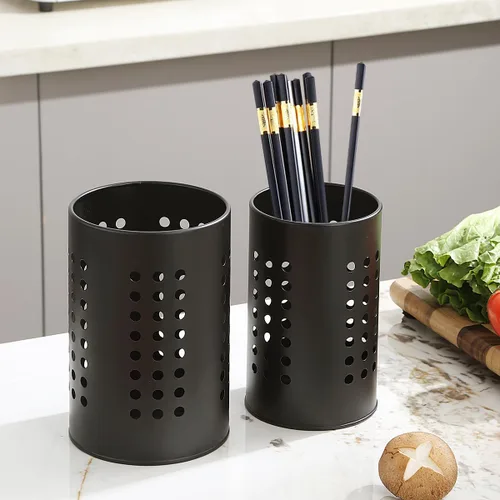 Miniatura 8 de Evanda Soporte para utensilios de cocina para encimera, paquete de 2, organizador de utensilios de acero inoxidable negro, organizador elegante