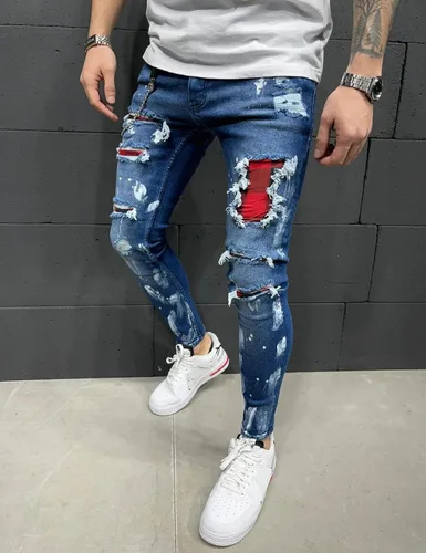 Miniatura 2 de IDEALSANXUN Jeans ajustados elásticos para hombre, con patrón de corte ajustado y rasgados