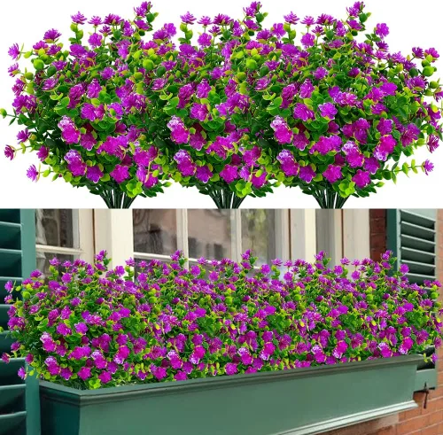 Miniatura 9 de Flores artificiales, arbustos de boj falsos para exteriores, resistentes a los rayos UV, plantas verdes de plástico sintético para colgar