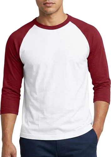 Miniatura 11 de Camiseta de béisbol raglán para hombre, de algodón, dos tonos, casual, atlética