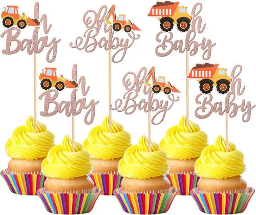 Miniatura 12 de 25 PIEZAS Decoración para Pastel de Construcción, Decoración para Pastel de Cumpleaños, Decoración de Parada, Camión Volquete, Excavadora, Tractor