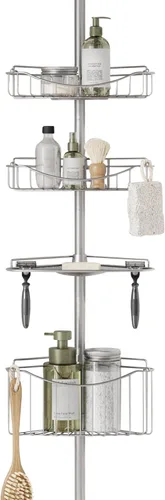 Miniatura 12 de Zenna Home Organizador de esquina con poste de tensión, organizador de ducha ajustable con 4 cestas, organizador de barra de tensión de baño Negro
