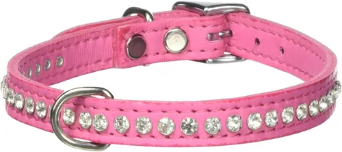 Miniatura 66 de Collar de perro de cuero y cristales de OmniPet Signature, cuero de grano de violeta africana de avestruz, se ajusta a un tamaño de cuello de 6"-8