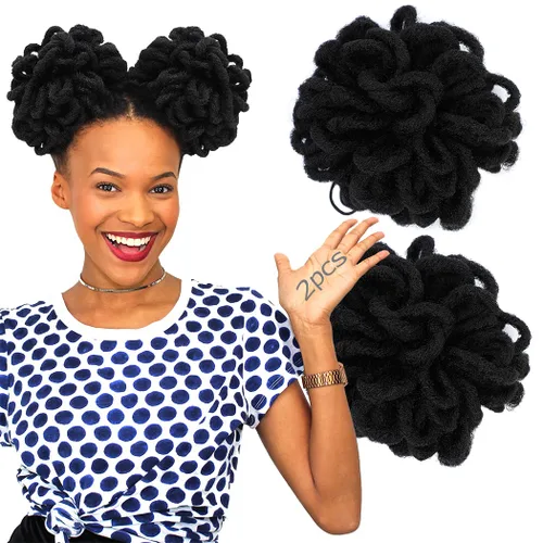 Miniatura 11 de DreadLocks Chignons Afro High Puff Cola de Caballo con Cordón Moño de Cabello Postizos Faux Locs Chignons con Clip Cola de Caballo para Mujeres