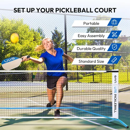 Miniatura 4 de A11N SPORTS Juego de iniciación de pickleball prémium para entrada, red portátil de 22 pies, marcadores de cancha, 4 paletas, pelotas y bolsa