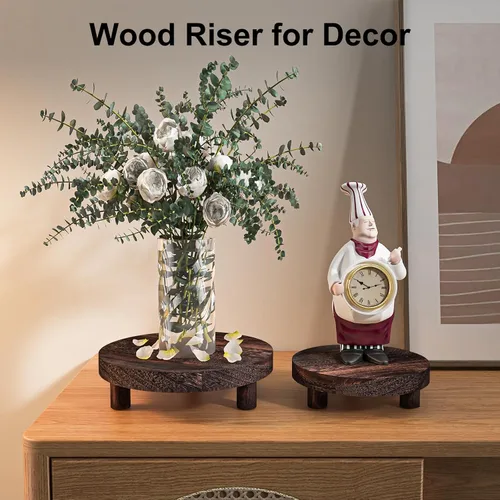 Miniatura 9 de 3 Piezas Soporte de Madera para Plantas Interior Exterior, Elevador Redondo de Madera para Decoración Taburete de Madera de 6/8/10 pulgadas Soporte
