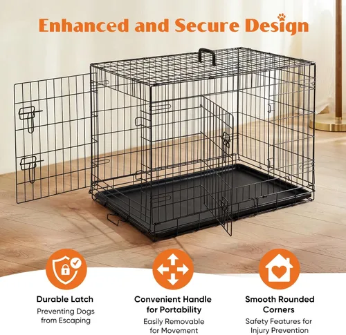 Miniatura 2 de Sweetcrispy Jaula para perros de 36 pulgadas, jaulas medianas de doble puerta plegable de alambre de metal con bandeja de plástico a prueba
