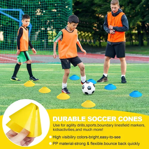 Miniatura 6 de Juego de fútbol con bandera, cinturones de fútbol ajustables para 14 jugadores, contiene 42 banderas de fútbol, 8 conos de práctica, fútbol