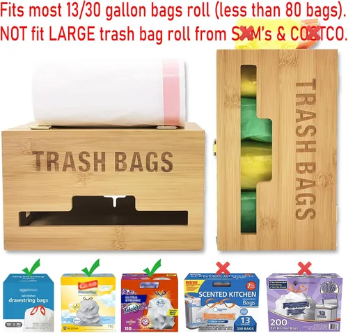 Miniatura 2 de Dispensador de bolsas de basura con asas, soporte para bolsas de basura para rollos estándar de 13/30 galones de menos de 80 bolsas, organizador
