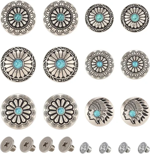 Miniatura 13 de 24 Juegos de Conchos para Cuero Remaches Decorativos de Girasol Tachuelas 13-20mm (0.512-0.787 in) Conchos Turquesa Remache Rápido de Metal