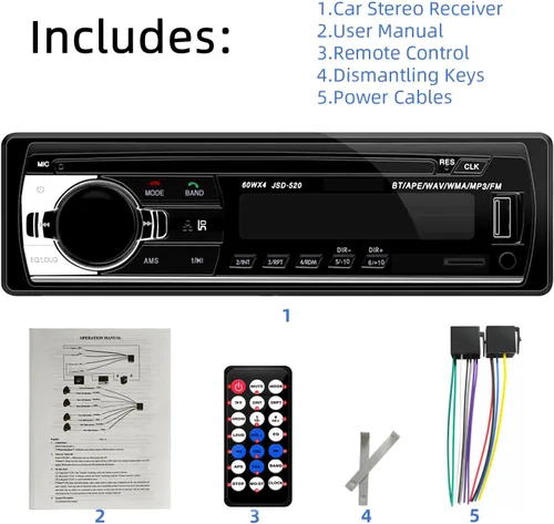 Miniatura 7 de JSD-520 Coche Estéreo Audio Solo DIN Bluetooth Manos Libres FM Radio Receptor USB Carga/MP3/AUX/TF, No Reproductor de CD