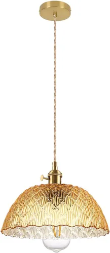 Miniatura 12 de Green Hand Blown Glass Globe Pendant Lights Mid Century Modern Ceiling Hanging Light Fixtures 8.2“ Farmhouse Striped Gold Chandelier for Kitchen