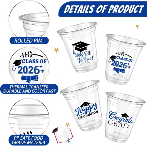 Miniatura 4 de Eaasty 200 tazas de graduación de 12 onzas 2026 vasos de plástico desechables para la clase de 2026, fiesta de graduación, felicitaciones, Azul