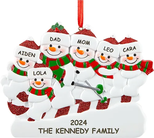 Let's Make Memories Adorno de Navidad personalizado – para la familia – Trineo de muñeco de nieve – Adorno de Navidad 2024 – Grabado – Resina –