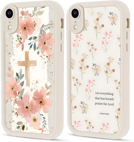 Miniatura 19 de Paquete de 2 fundas protectoras para iPhone 13 de 6.1 pulgadas con versículo bíblico de Jesús y cruz cristiana floral, para mujeres y niñas, funda