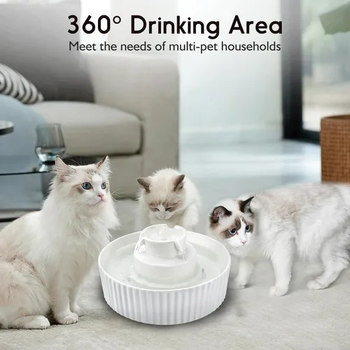 Miniatura 4 de Lawfery Fuente de agua de cerámica para gatos, fuente para gatos de 2.1 L/71 onzas con 3 filtros de carbono y 2 bombas silenciosas, dispensador