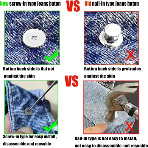 Miniatura 6 de 20 botones para coser jeans de metal, 0.67 pulgadas, sin clavos, removibles, sin clavos, botones de metal de repuesto para reparación de remaches