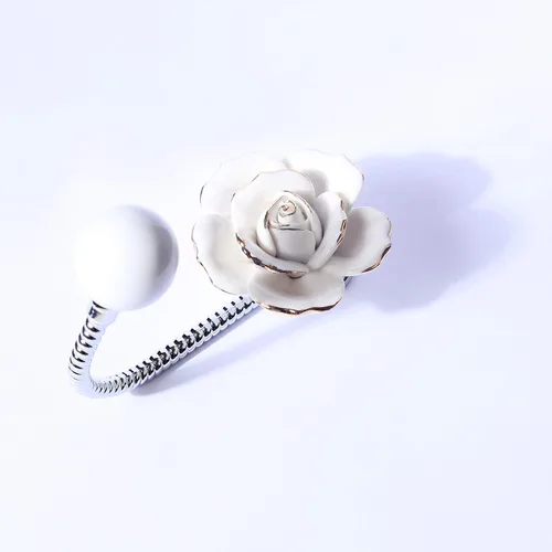 Miniatura 4 de Hermoso Gancho de Pared de Cerámica Floral 3D, Gancho Decorativo de Cromo para Bata, Bufanda, Bolso, Toalla, Sombrero, etc. para Cocina, Baño, Rosa