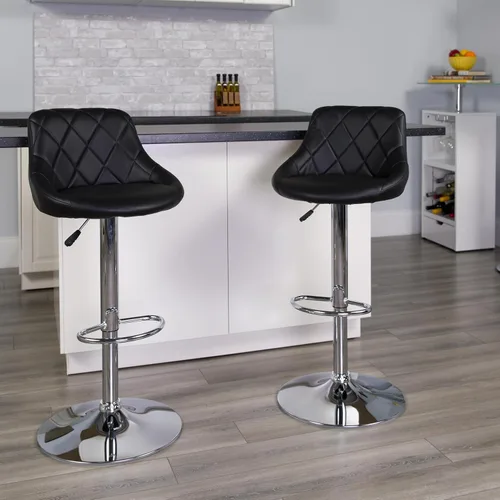 Miniatura 2 de Flash Furniture CH-82028A-BK-GG asiento de vinilo negro de diseño contemporáneo, banqueta alta ajustable con base cromada, Vinilo, Negro