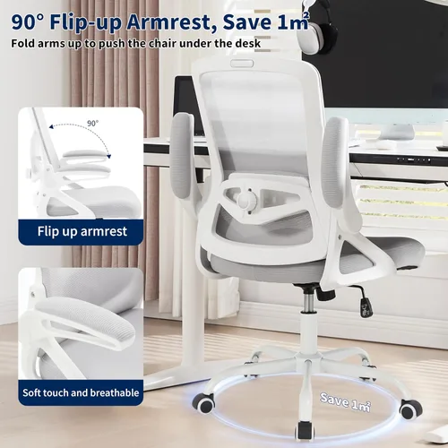 Miniatura 7 de Silla de oficina ergonómica, silla de escritorio con soporte lumbar ajustable, cómodas sillas de computadora de malla transpirable con reposabrazos