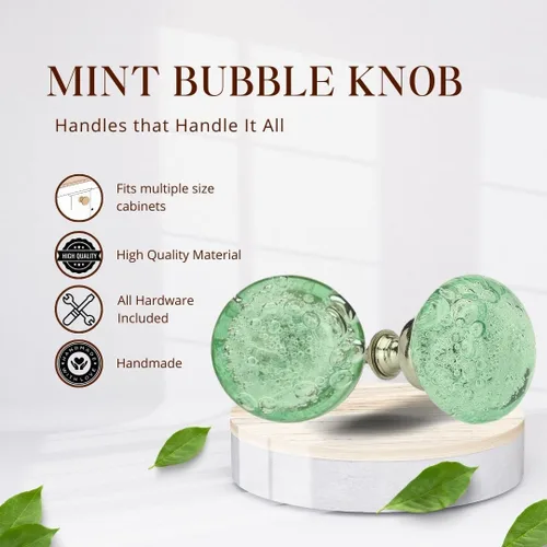 Miniatura 4 de Perilla Home Juego de 4 pomos de burbujas – Perillas decorativas de cristal verde claro – Pomo de cristal para decoración del hogar