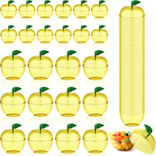 Miniatura 7 de Menkxi 24 recipientes transparentes de manzana para el regreso a clases, tarros de plástico con forma de manzanas, recipientes de relleno de regalo