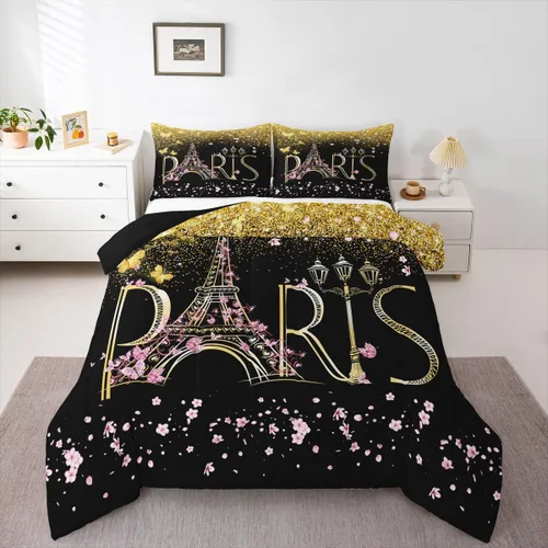 Miniatura 12 de Feelyou Juego de edredón de castillo rosa para niños, tamaño individual, juego de ropa de cama de princesa para niños y niñas, inserto de edredón