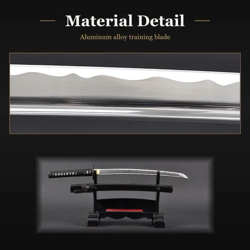 Miniatura 5 de Handmade Sword - Espada Katana de entrenamiento Iaido sin afilar de aleación de aluminio, hecha a mano, espada completa, vaina negra
