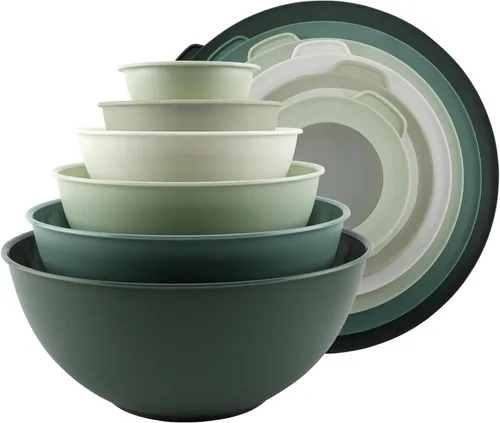 Miniatura 28 de COOK WITH COLOR - Tazones para mezclar anidables, juego de 12 tazones de plástico con tapas, aptos para microondas (menta degradada)
