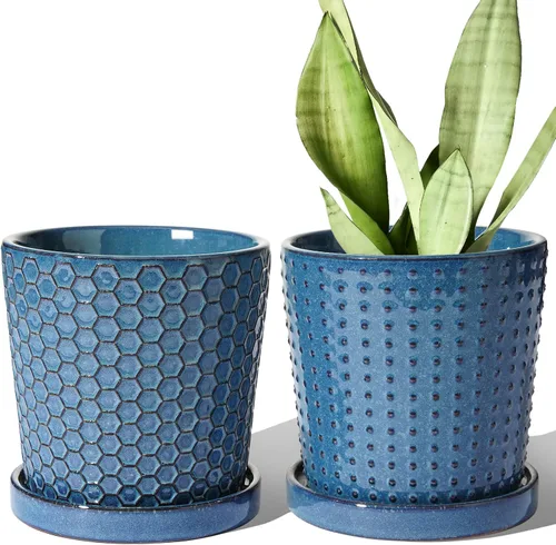Miniatura 9 de LE TAUCI Macetas de cerámica para plantas, macetas de 5.4 pulgadas con orificio de drenaje y platillo, macetas de interior para suculentas, plantas