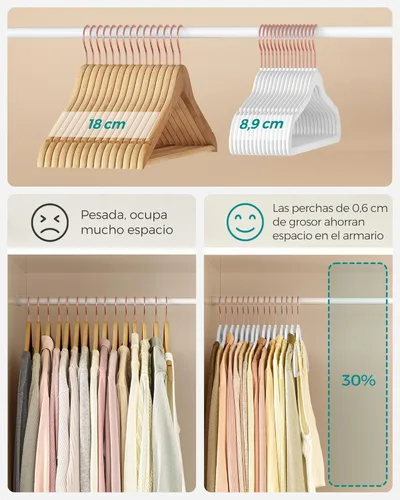 Miniatura 5 de SONGMICS Perchas delgadas de terciopelo, perchas antideslizantes con ganchos giratorios de oro rosa, ahorro de espacio, para armario, paquete de 50
