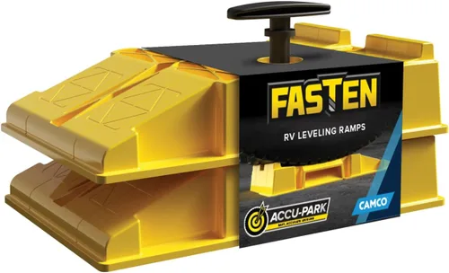 Camco Fasten - Rampas de nivelación para remolque de autocaravana prémium con mango práctico, diseño de anidación para almacenamiento de caravana,