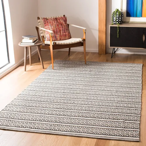 SAFAVIEH Colección Montauk - Alfombra decorativa de 3 x 5 pies, color marfil y negro, hecha a mano de algodón estilo bohemio rural, ideal para zonas