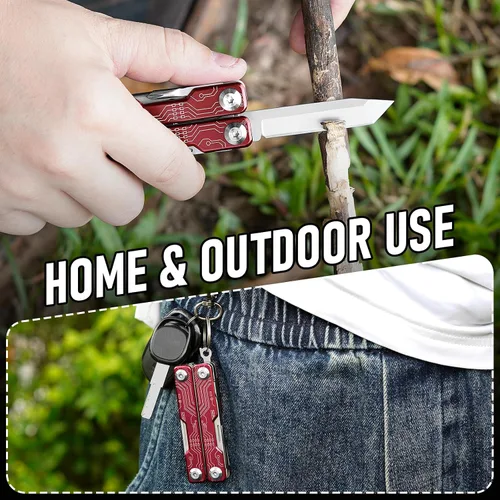 Miniatura 6 de BIBURY Mini Llavero Multiherramienta Tijeras BI2061R, 9 en 1 Multiherramienta EDC Tijeras con Destornillador, Abrebotellas, Cuchillo de Bolsillo