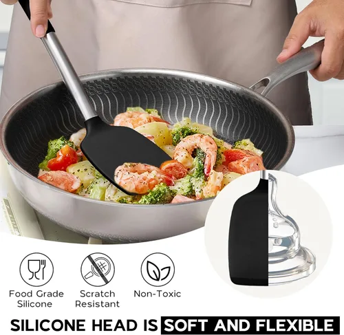 Miniatura 6 de Onader Juego de utensilios de cocina, 15 piezas de utensilios de cocina de silicona con soporte y mango de acero inoxidable resistente al calor