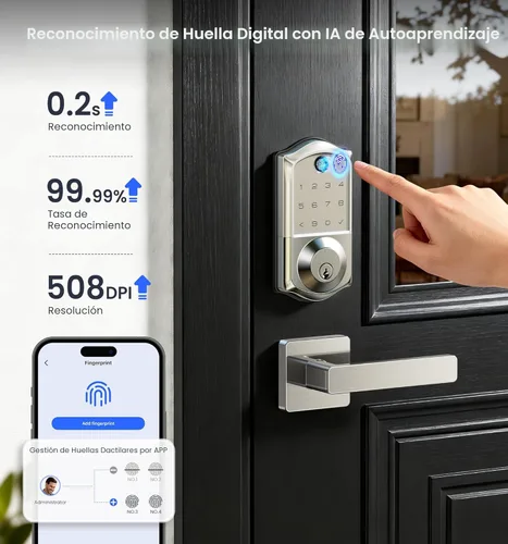 Miniatura 11 de Veise VE017 Cerradura inteligente de puerta con huella digital, control de aplicación, entrada sin llave 8 en 1, bloqueo automático, puerto