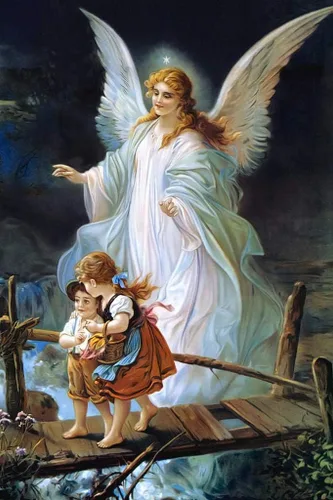 Póster laminado de ángel guardián Heiliger Schutzengel Lindberg De La Guarda para niños, arte de pared de borrado en seco, 12 x 18 pulgadas
