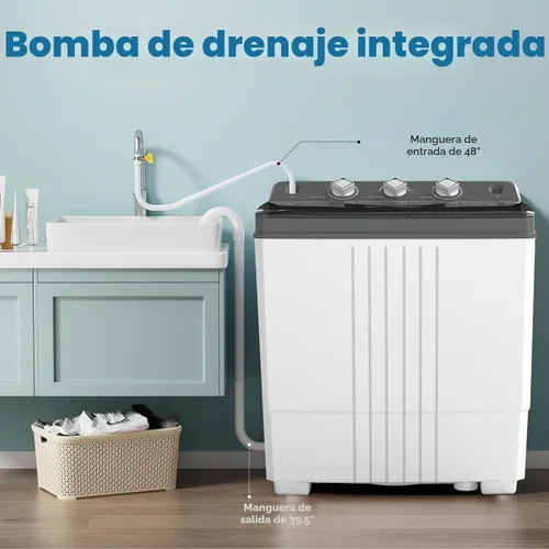 Miniatura 6 de COSTWAY Lavadora Portátil, Doble Tina de 20 Libras de Capacidad, Lavadora de 12 Libras y Centrifugadora de 8 Libras con Bomba de Drenaje, Control