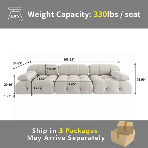 Miniatura 2 de JACH Sofá modular convertible de 104 pulgadas, sofás minimalistas de terciopelo de mediados de siglo, sofá ancho de 3 asientos moderno de lujo