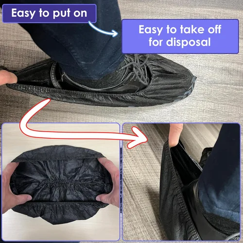 Miniatura 7 de Paquete de 100 fundas negras desechables extragrandes para botas y zapatos. Botines reutilizables resistentes al agua duraderos con peldaños