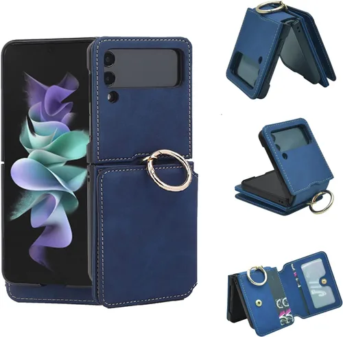 Miniatura 12 de Asuwish Funda de teléfono para Samsung Galaxy Z Flip 3 5G 2021 con anillo cruzado correa con cordón para tarjeta de crédito, soporte para celda, Oro