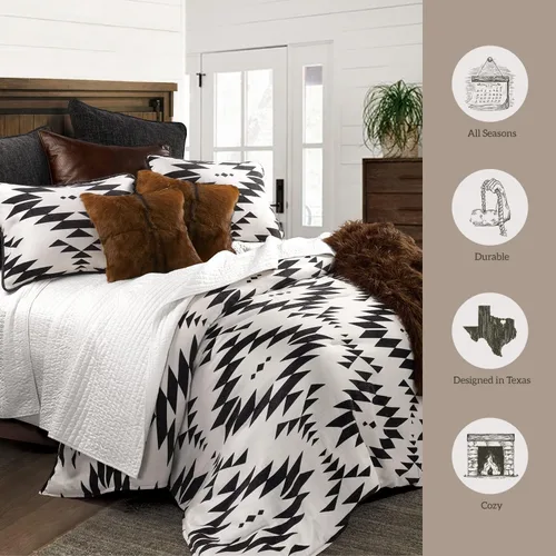 Miniatura 8 de HiEnd Accents Amelia Western Bedding - Juego de edredón de 3 piezas, tamaño Queen, diseño geométrico azteca del suroeste negro y blanco roto, juego