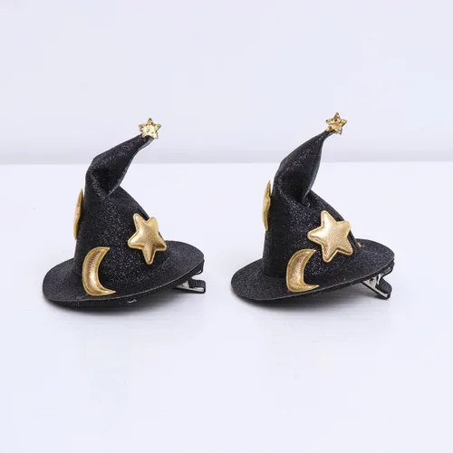 Miniatura 4 de Happyyami 2 piezas mini sombrero de bruja tocados mujeres niña sombrero pinzas pelo horquillas lindo pasadores negro