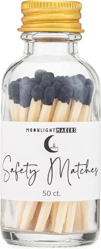 Moonlight Makers Fancy Matches, 50 fósforos en tarro de vidrio con golpeador, accesorios de velas para decoración del hogar, fósforos de seguridad
