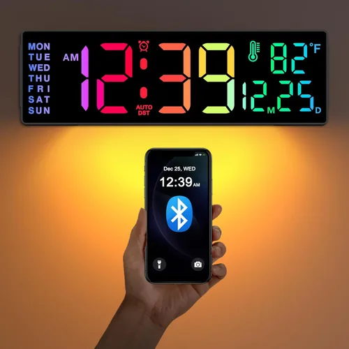 Miniatura 11 de Soobest Reloj de pared digital LED con segundos, enchufe de reloj eléctrico, atenuador automático DST con pantalla LED grande de 10 pulgadas (blanco)