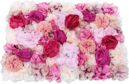 Miniatura 13 de Paneles de flores artificiales para decoración de pared, 6 piezas de rosas falsas, peonía, eucalipto, telón de fondo de pared de rosas para fiesta 6
